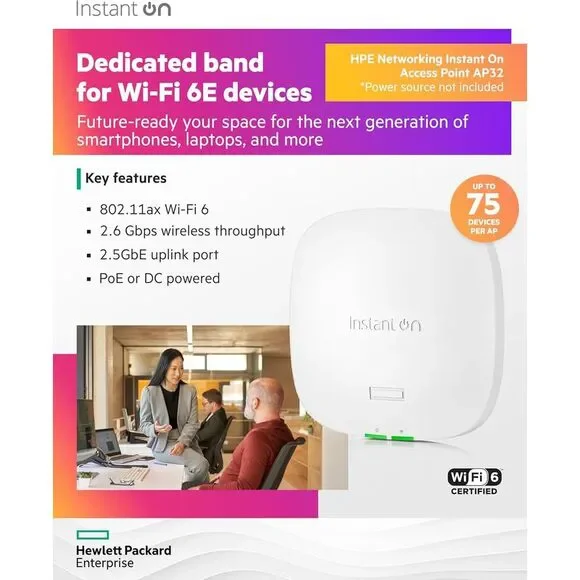 HPE Networking Instant Tri-Band 6E Indoor Wireless Access Point, 12V - 2500 Mbps - Picture 3 of 4